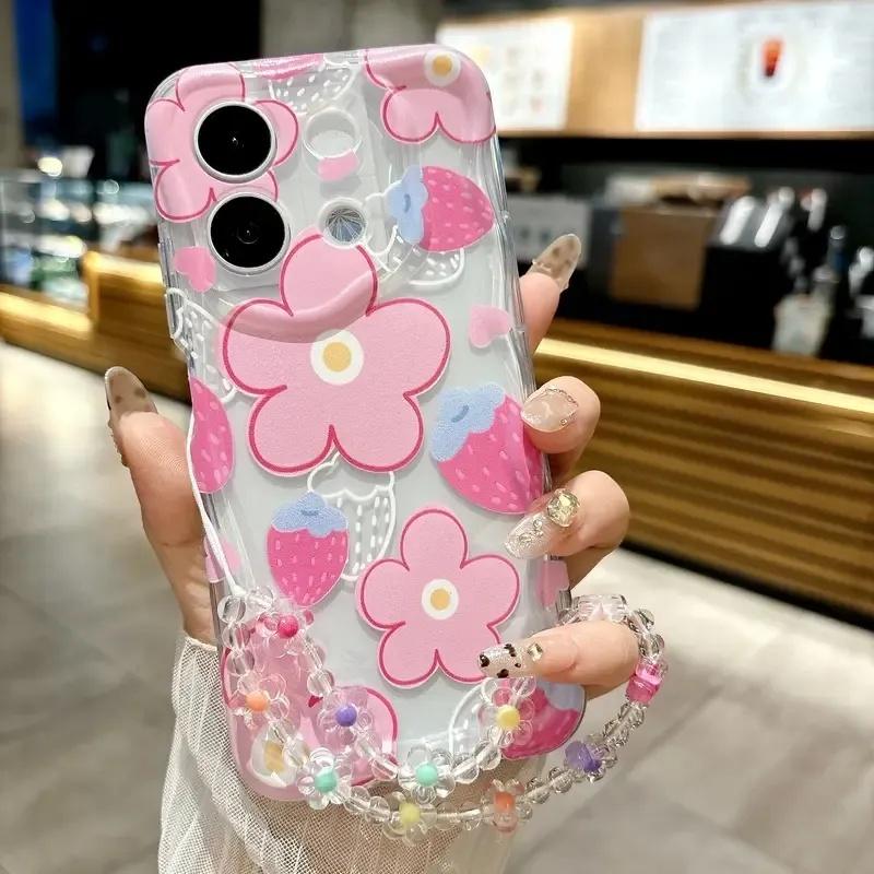 Fashion Flower Leaf With Lanyard Case For Samsung Galaxy A17 A16 A36 A26 A56 A55 A35 A25 A15 A07 A06 A32 A50S A51 M16 Soft Cover