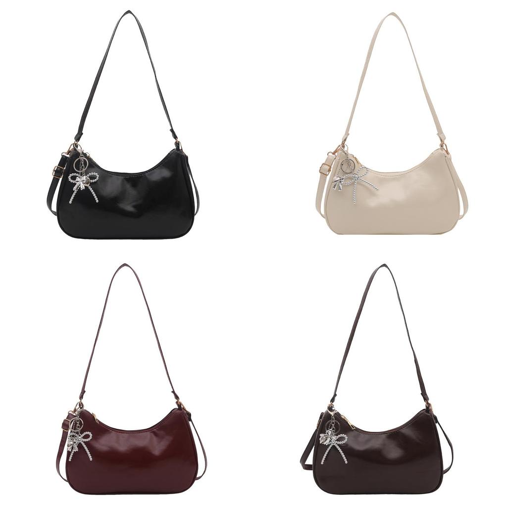 Street Style Pu Small Crossbody Bag With Solid Color And Bow Shaped Pendant Design For Daily Use