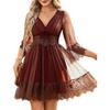 2026 summer lace premium temperament loose lazy splicing deep V-neck pleated dress