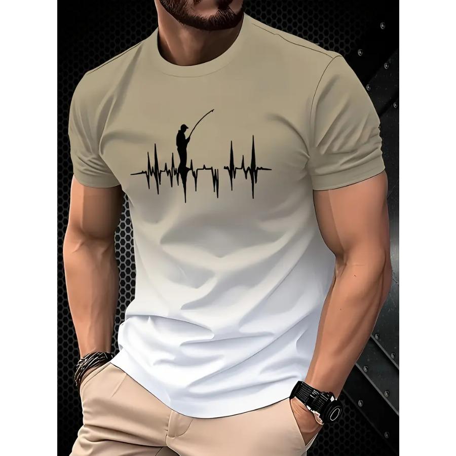 

Мужская повседневная футболка с круглым вырезом, однотонная с силуэтом гольфиста и дизайном сердцебиения, футболка с легким стрейчем для спортивных фанатов L