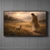 Good Shepherd Christian Canvas Wall Art, Jesus Leaving the 99 Artwork, Farmhouse Scripture Artwork, Peaceful Faith Home Decor