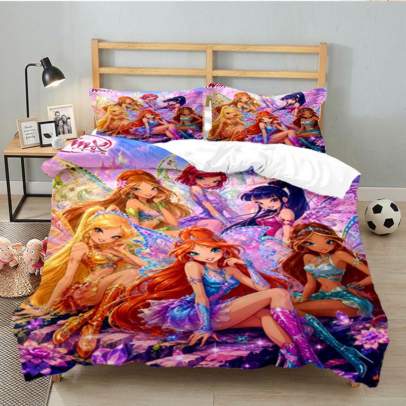 3PCS Wink Club Bedding Set Printed Duvet Cover Closure Includes 1 Duvet Cover & 2 Pillowcases for All Seasons Bedroom Decor