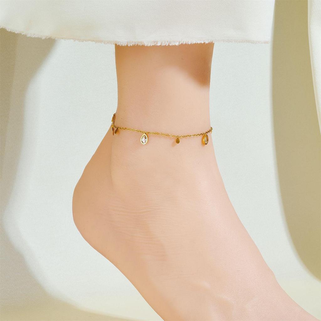 Tide Double-Layer Heart Anklet: 18K Gold-Plated Titanium Steel, Non-fading Fashion Light Luxury for Women