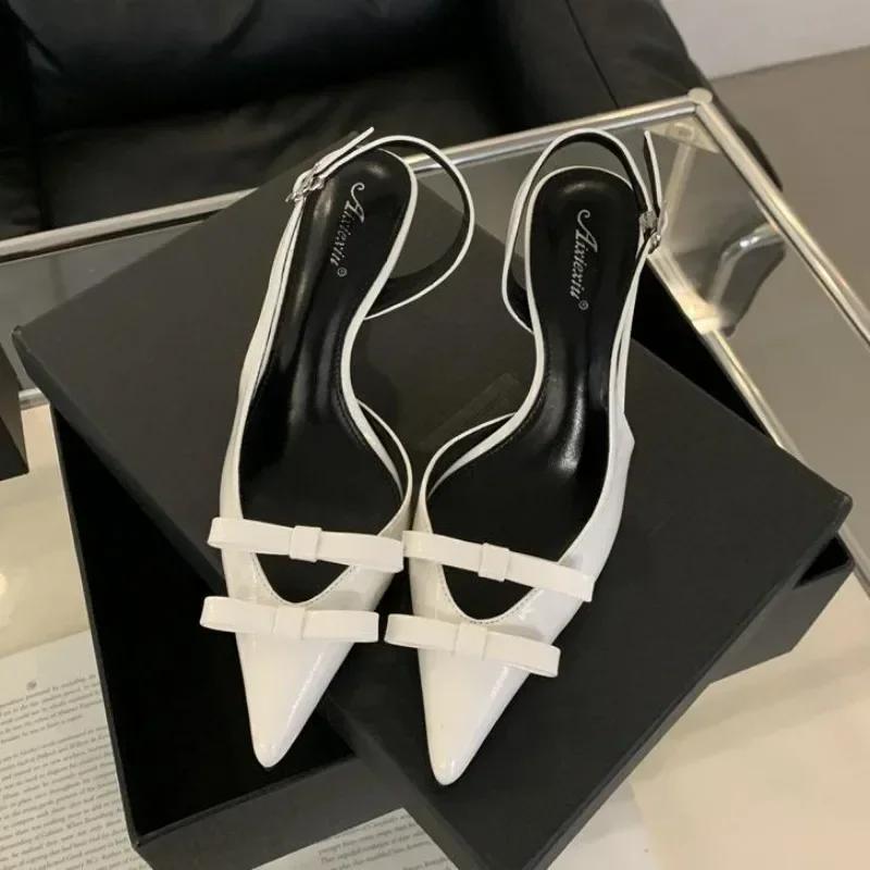 

Fashion SummerHigh Heels Women Sexy Hollow Black Pointed Skinny Heel Sandals Mule Ladies Banquet Dress Shoes Designer Sandalias De Mujer 39 белый