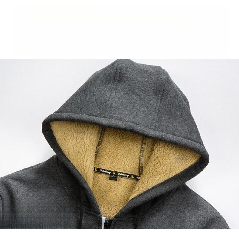 Lamb Wool Autumn Winter Men's Hoodie New Trendy Stylish Solid Color Jacket Fleece Lined Thickened Clothing