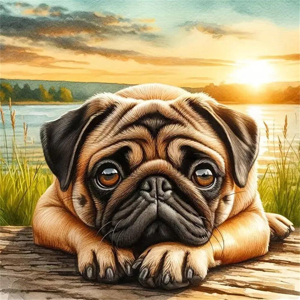 5D Diamond Painting Dog Cartoon Mosaic Animal Lake River Full Drill Embroidery Puppy DIY Crafts Kit Adult Room Decor