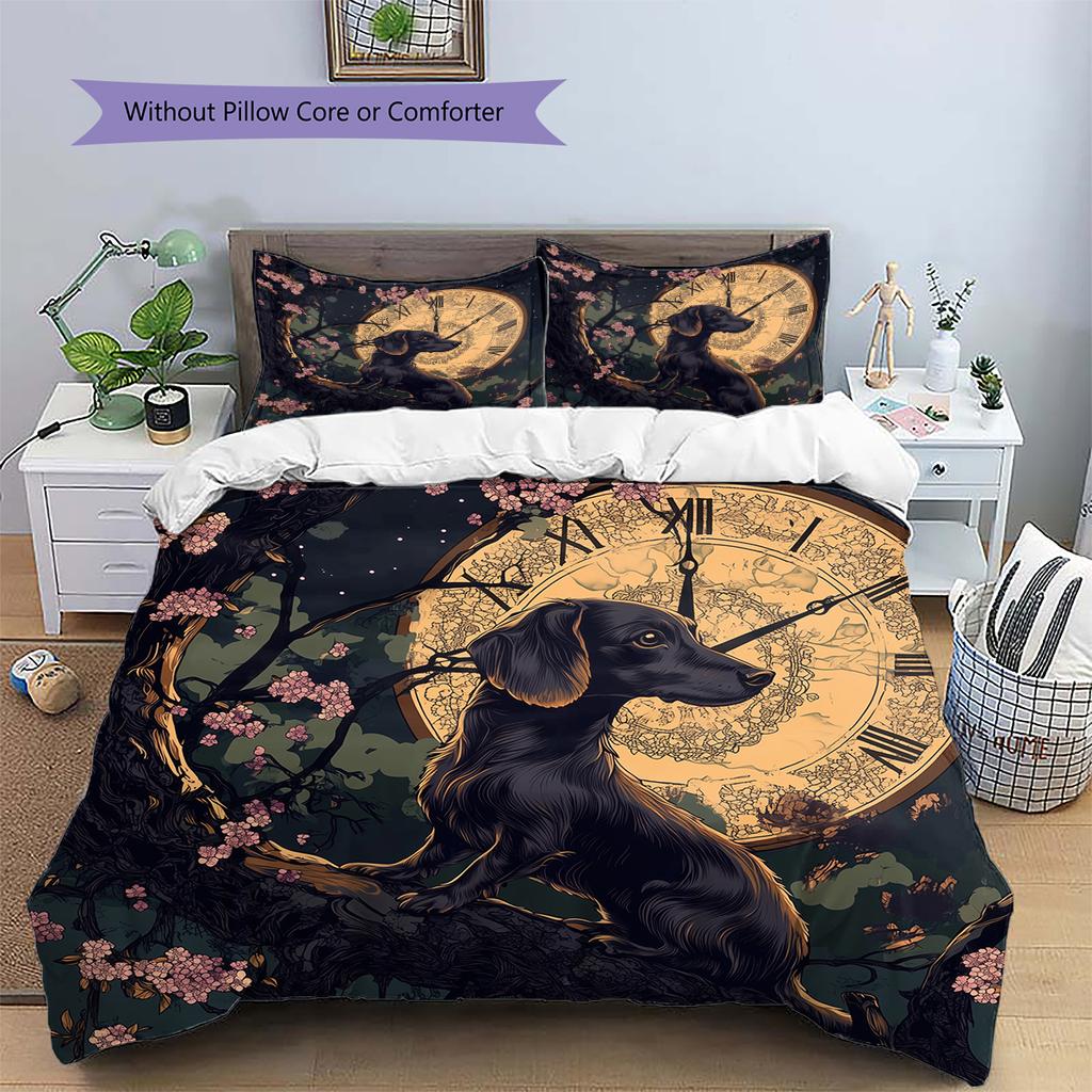 Black Dachshund Pattern Bedding Home Decoration Birthday Gift (1 * duvet cover + 2 * pillowcase, without core)