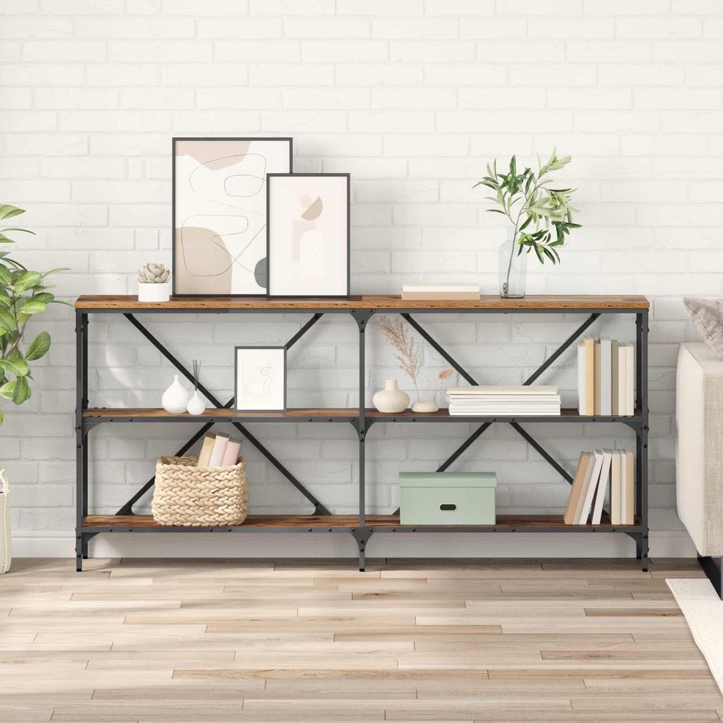 Console Table with Shelf Reclaimed Wood Look 160 x 30 x 75 cm Engineered Wood
