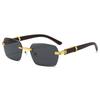 Trendy Frameless Sunglasses with Wood Grain Legs - European and American Irregular Square Design
