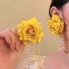 1 Pair Temperament Yellow Rose Earrings Bohemian Style Chinese Rose Earrings  Holiday