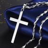 S925 Sterling Silver Smooth Cross Pendant Necklace for Men and Women - Versatile Long Sweater Chain