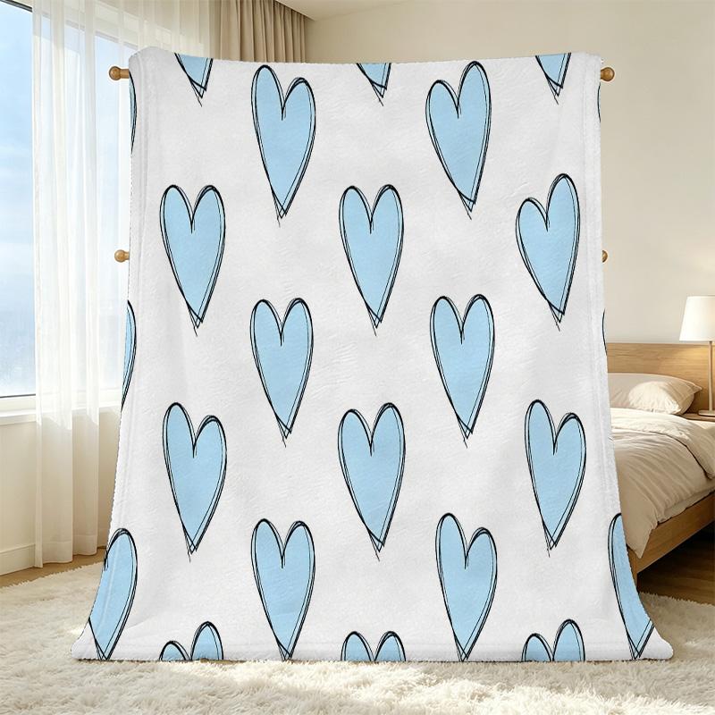 Love Pattern Flannel Blanket - Lightweight, Skin-Friendly & Warm Soft Throw, Cozy Home Decor for Window Seat, Perfect for Christmas & Halloween