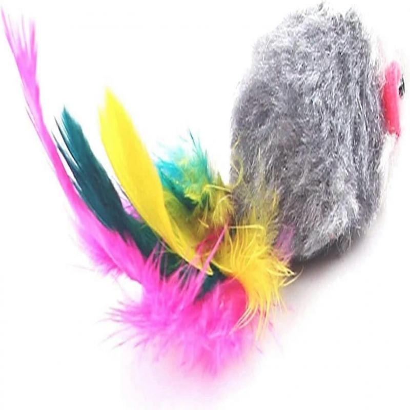 Fluffy Pet Cat Toy Mouse, Cat Toy Mouse, Cat Pet Toy, Feather Tail Catcher, 10-Pack
