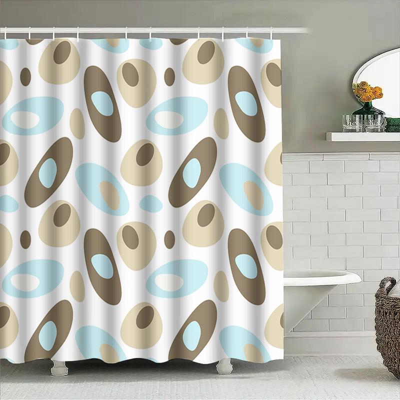 Blue Brown Oval Pattern Shower Curtain Modern Bathroom Decor For Home Bathing Room Waterproof Fabric With Hooks Various Sizes Av