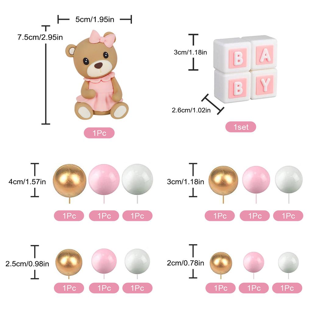 14 ks Medvídkových Topperů na Dort Mini Medvídek Zlatý Modrý Bílý Perlový Míček Na Baby Shower Chlapec Narozeninová Oslava Téma Medvídek Party Potřeby