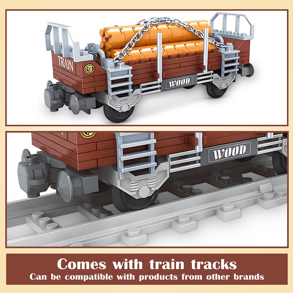 154PCS Railway Wooden Carriages Building Blocks MOC Bricks Small Paticle Blocks Toys Train Steam Toys For Kids Gifts