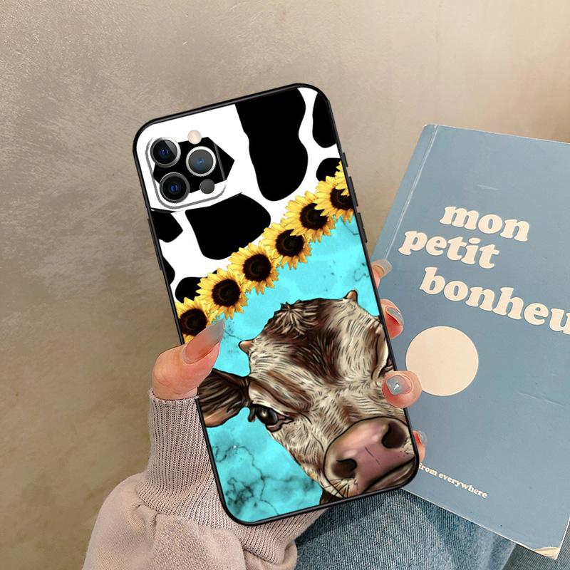 Western Highland Cow Sunflower Cute Case For iPhone 17 Air 13 16 15 11 12 14 Pro Max 13 mini XR 15 16 Plus 16e Back Cover Shell