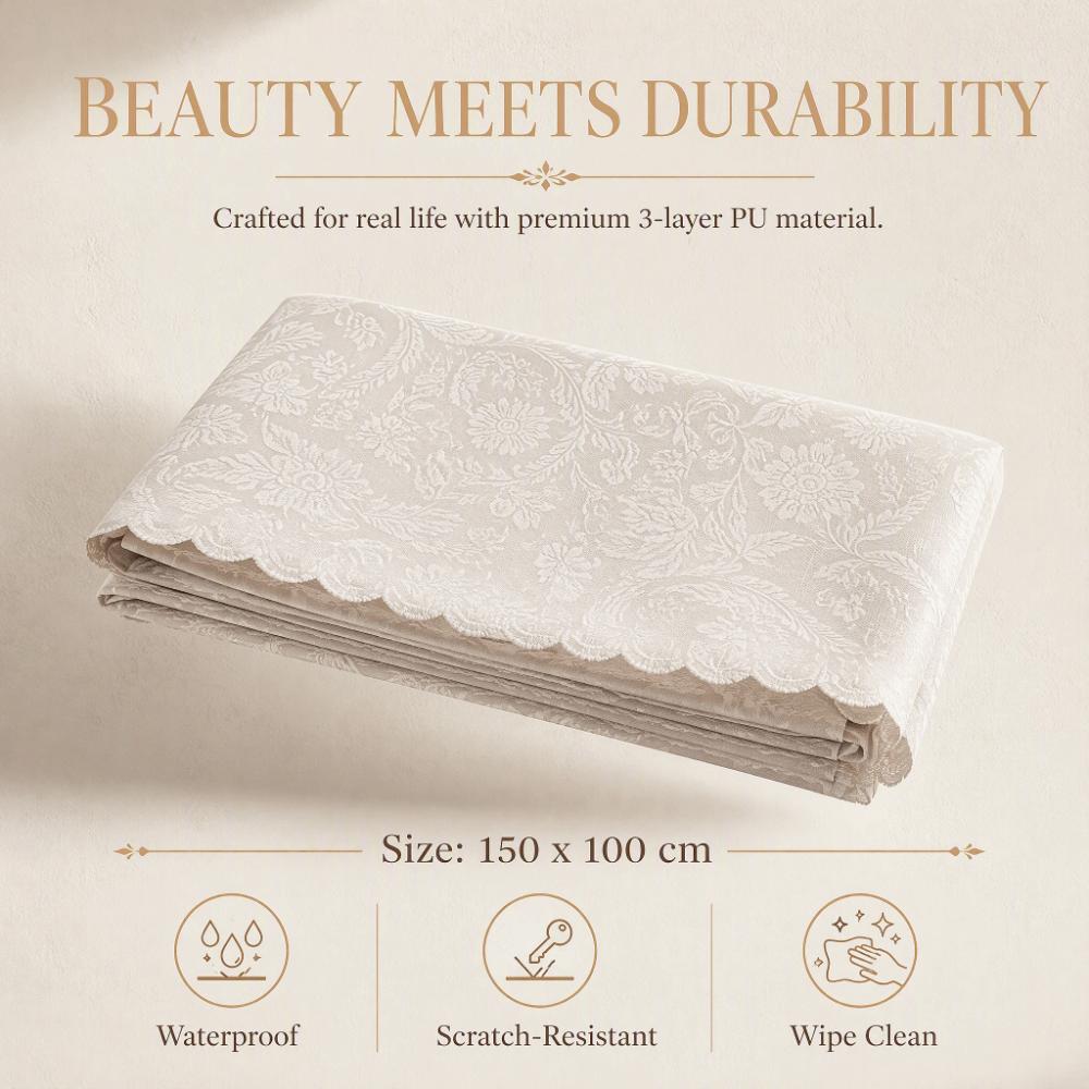 European Style Rectangular Tablecloth Heat Resistant Oil Resistant Embroidered Table Cloth Easy Clean Stain Resistant