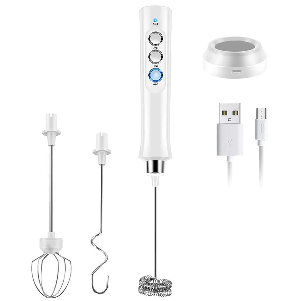 Hand-Milchaufschäumer, wiederaufladbarer elektrischer Schneebesen mit 3 Köpfen, 3 Geschwindigkeiten, Getränkemixer, Schaumbereiter für Latte Cappuccino