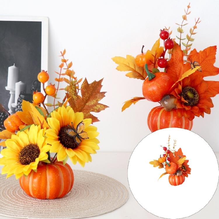 Harvest Dining Piece Faux Gourd Accent with Leaf Branch for Thanksgiving Shelf, Entry Zone, Room, and Home Use