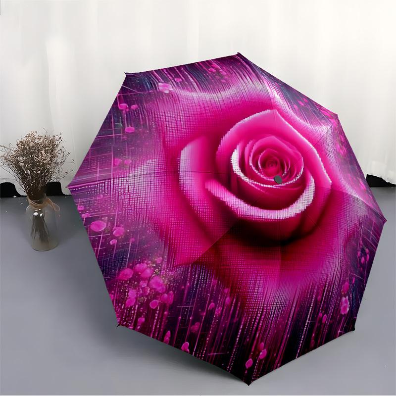 1pc Rose, Abstract Automatic Folding Umbrella - Portable Collapsible Design, 8-Rib Iron Frame, Durable Fabric yy251125072