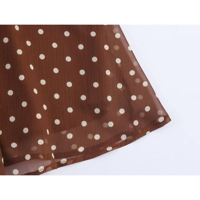 Kaslead New Women Clothes Western Style Simple Retro Style Polka Dot Lantern Sleeve Long Sleeve Dress