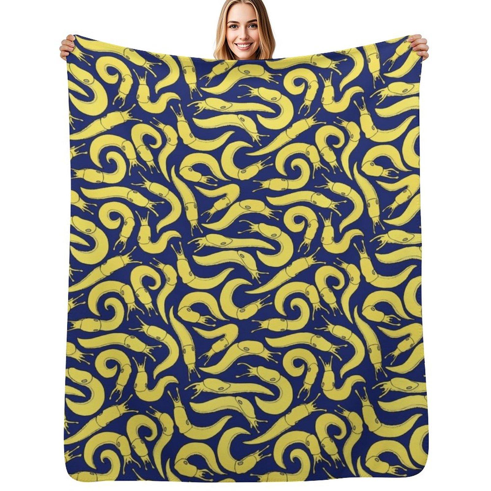 Banana Slugs Navy Blue Throw Blanket Multi Purpose Soft Warm Blanket for Home Travel Size: 75*100cm, Weight: 230 GSM