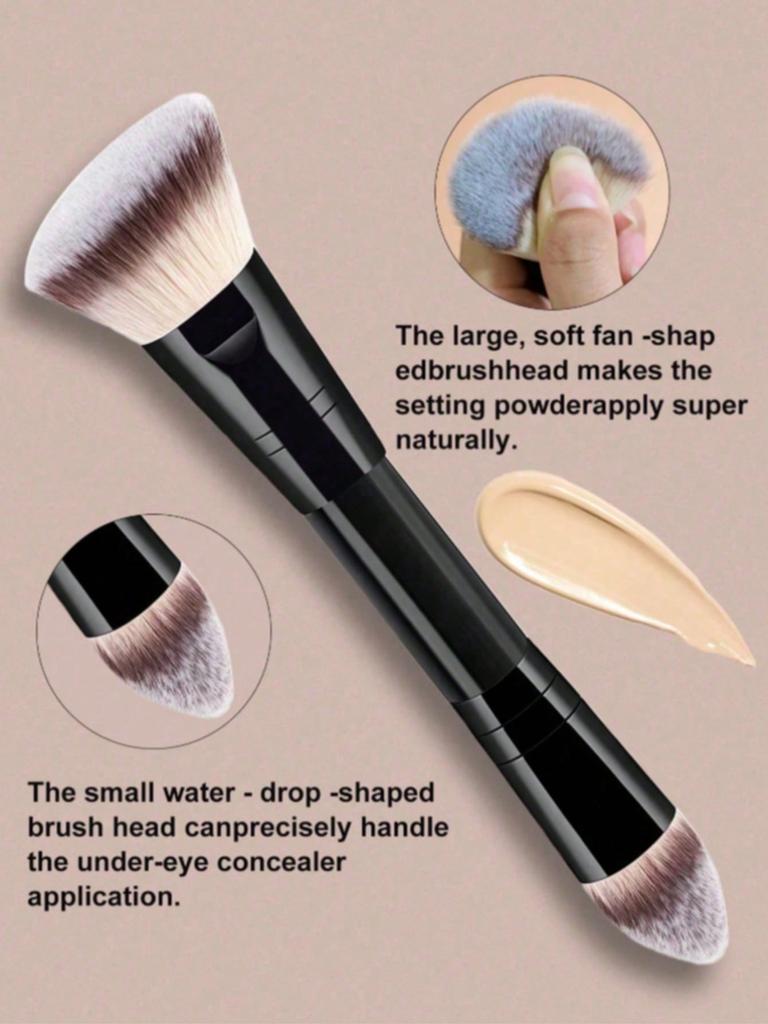 4pcs Professional Dual-Ended Makeup Brush Set - Includes Foundation Brush, Contour Brush, Blush Brush, Powder Brush, Eyeshadow Brush, Concealer Brush