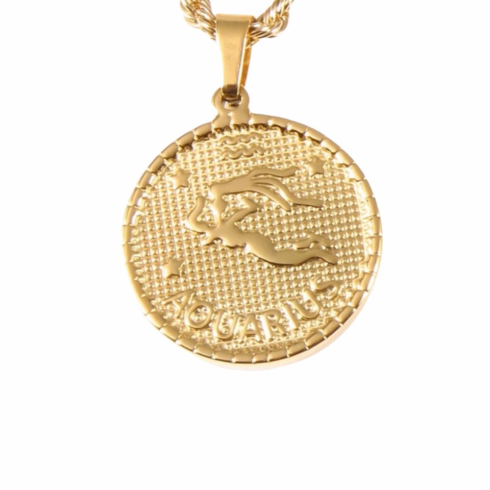 18K Gold Coin Coin Pendant Necklace 12 Constellation Bag Pendant Charms DIY Jewelry Making