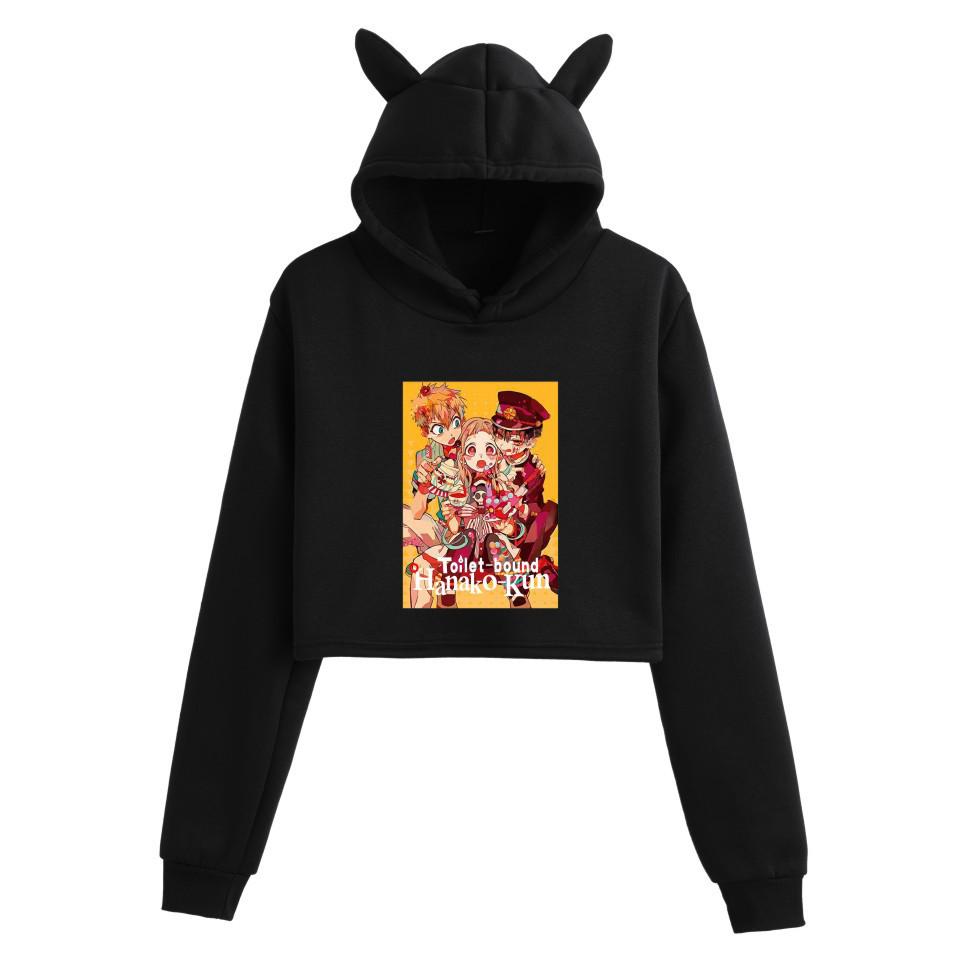 Jibaku Shonen Hanako-kun Crop Top Mikina s kočičími oušky pro dívky