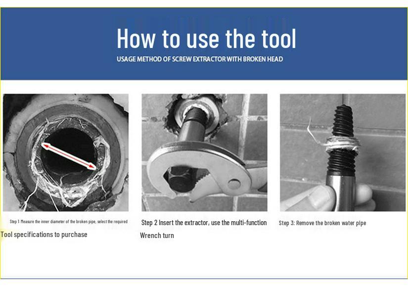 Universal Water Pipe and Faucet Broken Thread Extractor - 4 & 6 Point Stripped Thread Removal Tool