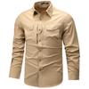 Men's Long-Sleeved Casual Shirt - Autumn/Winter Trendy Solid Color Workwear Jacket