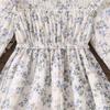 Großes Mädchen Herbst Neu Lässig Urlaub Pastoral Frisch Floral Langarm Langes Kleid