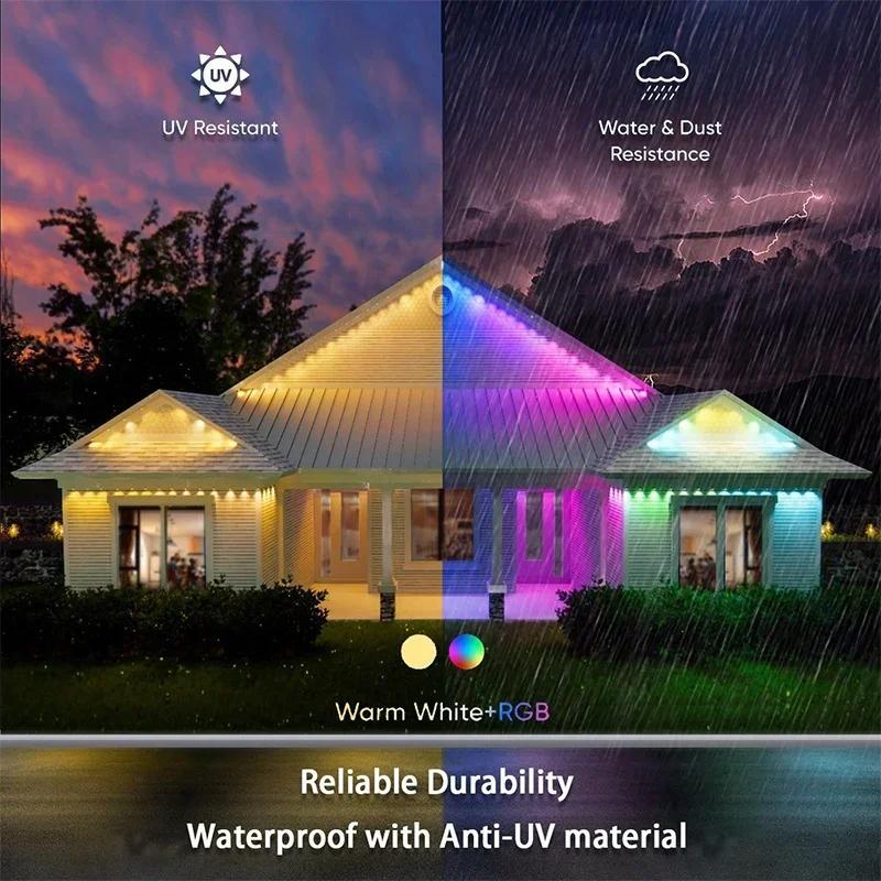 Permanent Outdoor Lighting Lights RGB Smart Eaves Light Bluetooth Remote APP Control Music Sync Timer Waterproof Holiday Decor
