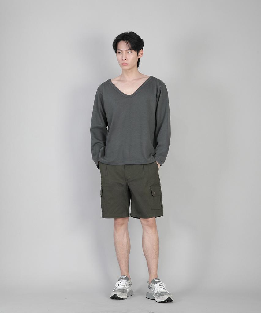 Seinteukeulu Plain Big V-Neck Long Sleeve Tee Bigv-879 Slate Gray