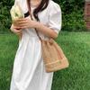 Yaz Örgülü Hasır Kova Çanta Kadınlar Için Basit İpli Plaj Omuz Crossbody Çanta