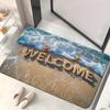 Beach Welcome Mat with Starfish Design for Home Decor - Coastal Theme Doormat, Non-Slip Floor Rug Skid Resistant Carpet