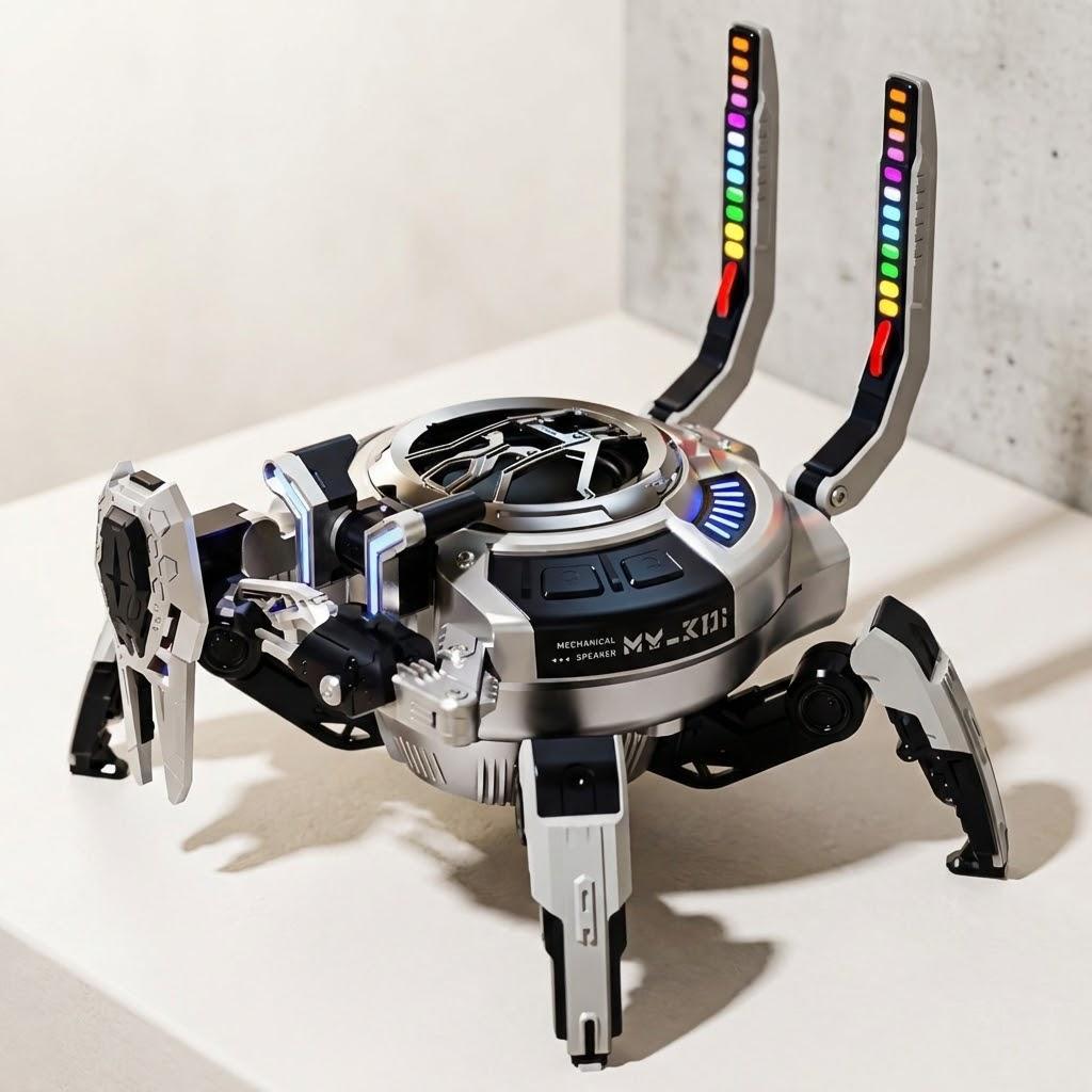

Mechanical Crab Bluetooth Speaker 10W Stereo Deep Bass TWS 8H Playtime Multicolor LED Bluetooth 5.0 for Home Party Outdoor Use сірий