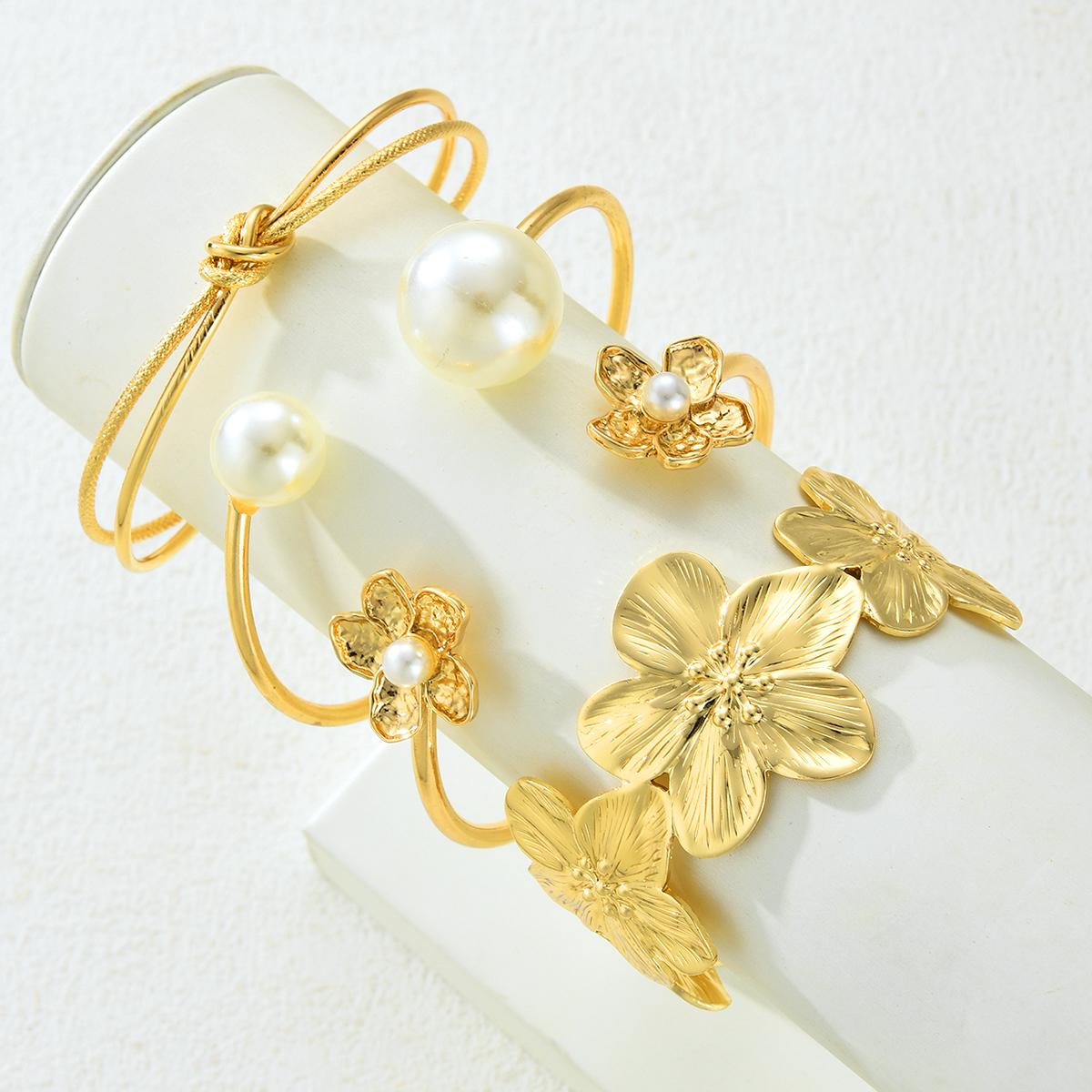 4 шт. Винтажный Элегантный Бохо Преувеличенный Цветочный Геометрический Набор Браслетов-Браслетов Для Женщин Праздничная Вечеринка Свидание Повседневная Носка Ювелирные Изделия