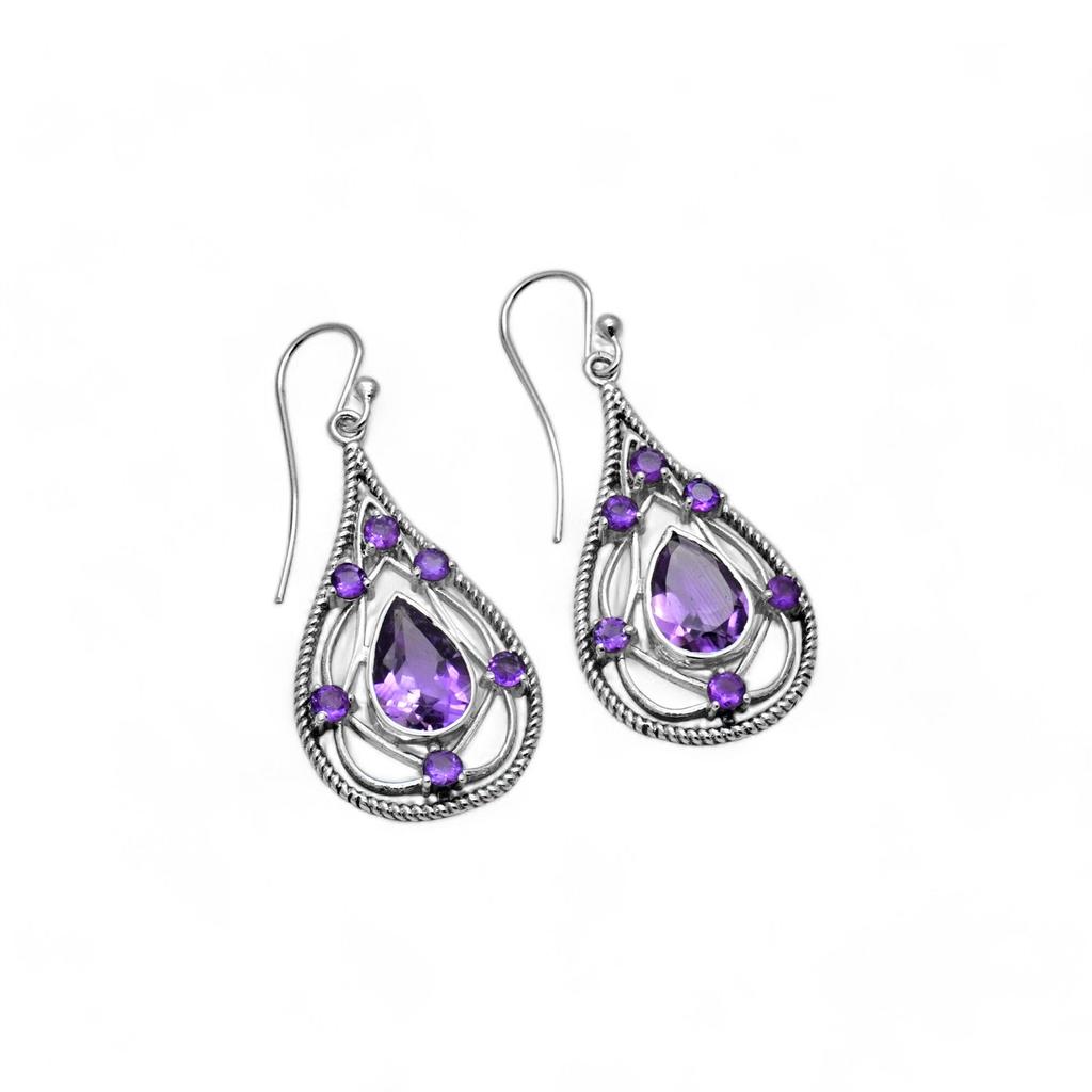 Amethyst Teardrop Earrings: Vintage 925 Sterling Silver