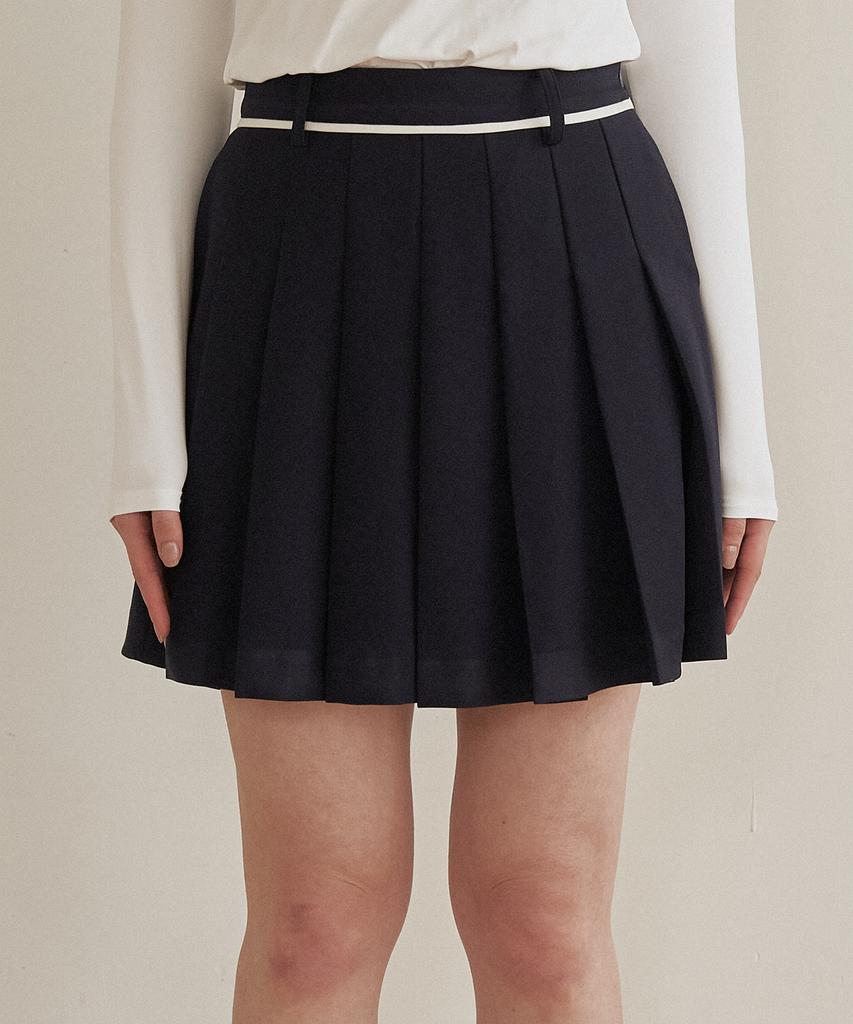 MARJE Line Pleated Skirt Navy