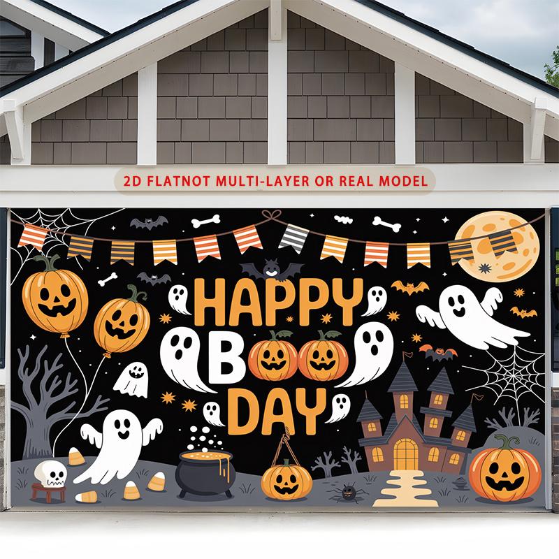 Party Backdrop Halloween Castle Flat Spooky Pumpkin Ghosts Witches Parties Birthdays Event Photo Background Front Door Decor