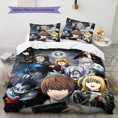 Ropa de cama con patrón de Death Note, Juego de colcha, Funda de colcha, Funda de almohada, Regalo de cumpleaños para el hogar (1 * funda nórdica + 2 * fundas de almohada, sin núcleo)
