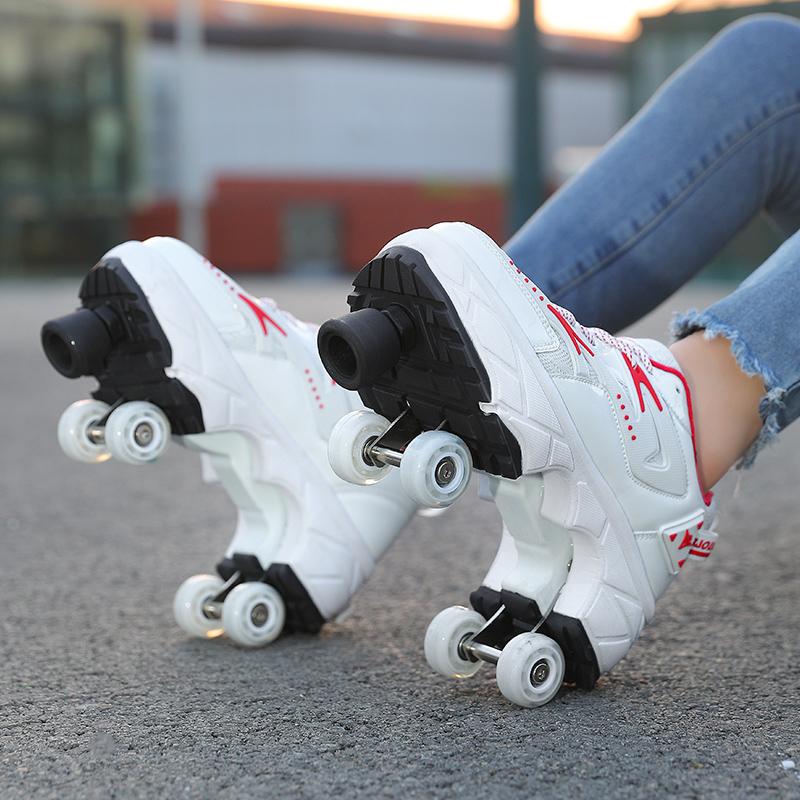 Roller Roller Shoes 4-wheel Deformation Shoes Roller Skates Men's and Women's Adult Runaway Shoes Skating Shoes Shoes with Wheels