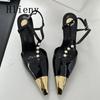 Sexy Metal Pointed Toe Stiletto Sandal Women Luxury Pearls Strap Buckle Designer High Heels Party Prom Shoes Summer Women Pumps