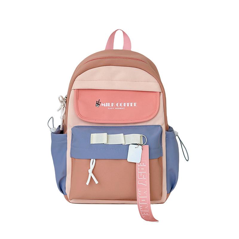 Lightweight Girls Student Backpack Polyester Casual School Bag For Middle School Use Deep Pink Blue