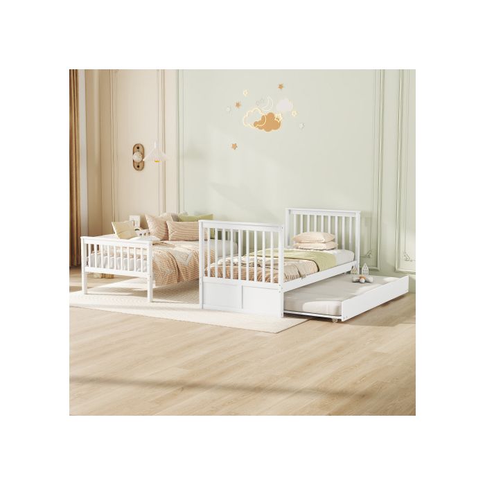 Lit Superposé - MUVOE - 90*200 Cm - Blanc - Construction Robuste - Design Amovible