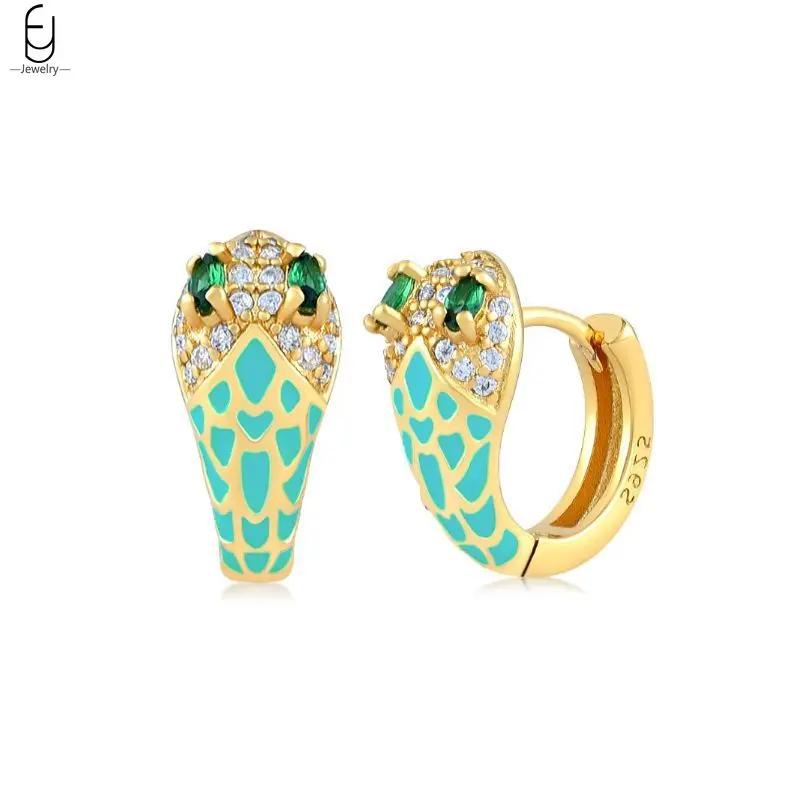 925 Silver Needle Vintage Snake Earrings Women Gold Round Ear Clips Punk Style Fashion Hoop Earrings Women Jewelry