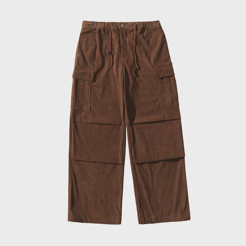 Men's Casual Trendy Army Green Corduroy Overalls - Autumn & Winter Wide-Leg Trousers