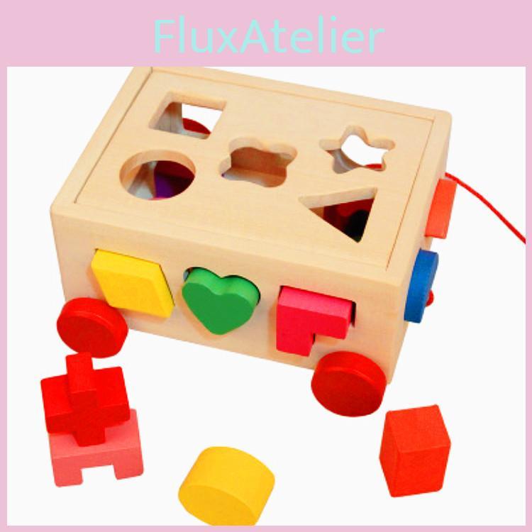 Wooden Building Block Trolley Toy With Storage For Kids Learning And Development